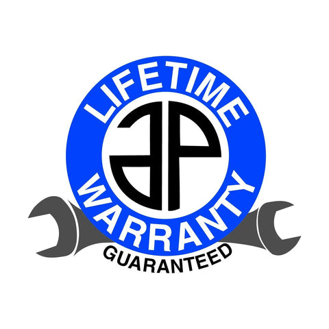 Lifetime warranty guaranteed logo with a blue circle and wrench design