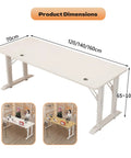 Height adjustable gaming desk dimensions of 120/140/160cm width and 65~100cm height, with ergonomic design for dual monitors.