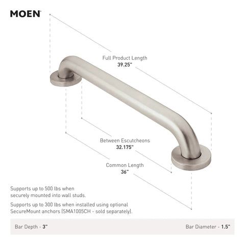 Sturdy 36 Inch Stainless Shower Grab Bar With Concealed Screws For Handicap Or Elderly Safety Supports Up To 500 Lbs Easy Install