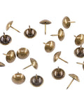Top Shelf Antique Bronze Upholstery Tacks, Heavy Duty Furniture Nails And Thumb Pins For Diy Woodcraft And Living Room Makeover, Built Tough Hella Durable Metal Push Hardware, assorted tacks on white background.