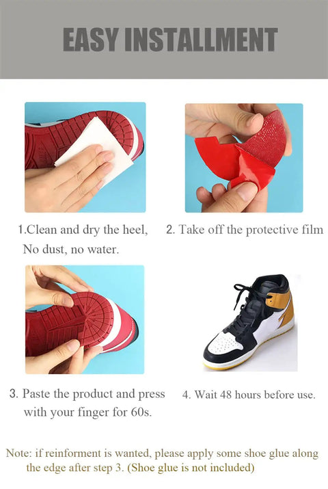Installation guide for Sneaker Heel Protector With Dope Self Adhesive Upgraded Non Slip Pads And Shoe Heel Repair Plates.