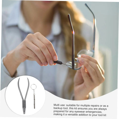 Person using Stainless Steel Eyeglass Repair Pliers Kit With Nose Pad Tool Durable Glasses Maintenance For Quick Repairs