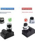 Universal AA Battery Push Button Igniter For Gas Grills Replacement 7 Outlet Rotary Ignition Mount showing new and old buttons.