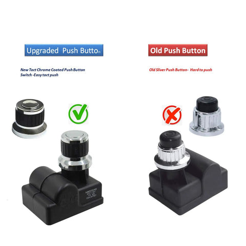 Universal AA Battery Push Button Igniter For Gas Grills Replacement 7 Outlet Rotary Ignition Mount showing new and old buttons.