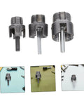 Luxshiny 3 Piece Pvc Pipe Threader Tool Set with 1/2 3/4 and 1 Inch threading dies, shown in three sizes for pipe cutting.