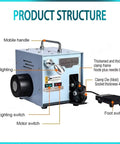 Industrial Power Electric Cold Press Terminal Crimper Exchanges Dies Fast For Clean Insulated Wire Work showing mobile handle and LED lighting.