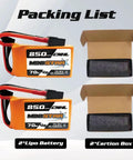 4S 850mAh 14.8V 70C LiPo Battery With XT60 Plug For RC Airplanes Helis Quadcopters FPV Racing Drones Two Pack High Discharge Fast Charge Long Cycle Life Perfect Power For Hobby Flyers, two batteries and boxes