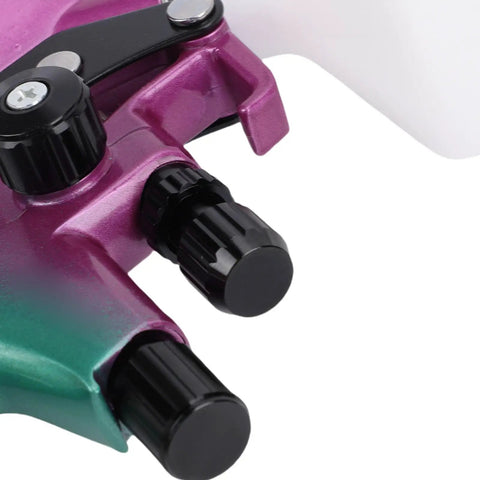 Close-up of control knobs on the Straight Up Rock Solid Hvlp Paint Sprayer Featuring A Generous Six Hundred Ml Cup And Precision Point Three Tip.