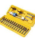 20Pcs Quick Change Drill Bit Set With Swivel Head Driver And Flip Drive, HSS High Speed Steel Bits in yellow box open view