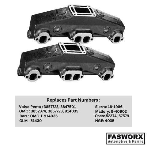 Coated Cast Iron Exhaust Manifolds Set Of 2 For Penta OMC V8 5.0L And 5.7L Engines With Gaskets And Bolts