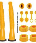 Gas Can Spout Replacement Kit With Vent Caps And Thick Rubber Pad 8.1 Inch Nozzle For Most Half Gallon Five Gallon And Ten Gallon Oil Cans Super Easy Pour Spout Cover Base Caps Yellow.