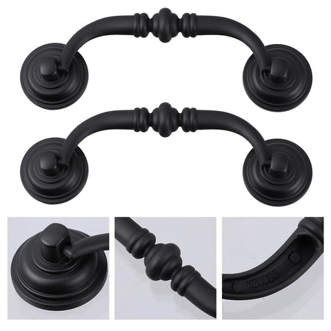 Vintage Wardrobe Drawer Pulls 4 Pack Matte Black Alloy Handles for Cabinets and Furniture, European Style