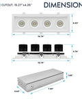 Dimensions of Sleek Quad Head Recessed LED Spotlight With Fully Adjustable 360 Degree Gimbal And 15 Degree Tilt, 5CCT Tuning From Cozy To Crisp, Super Bright 60W 4000 Lumens CRI90.