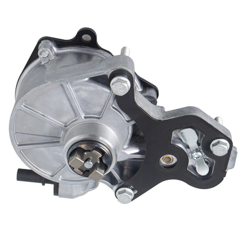 Brake vacuum pump with black mounting bracket and silver aluminum housing.