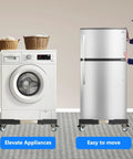 KUPAPO Adjustable Appliance Dolly Cart With Locking Wheels For Mini Fridge Portable Washer Dryer Universal Mobile Roller Stand Strong Stainless Steel Construction Heavy Duty Moving Helper Black with a portable washer and fridge.