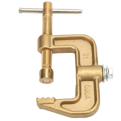 Hot Shot Brass Ground Welding Earth Clamp Heavy Duty 500A G Type For Stick MIG TIG Welder Machine Jobsite Pro Tool, detailed view of clamp mechanism.