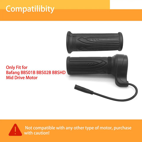Full Twist E Bike Throttle Grip 22.5mm 3 Pin Waterproof SM Connector 24V To 72V For Electric Bicycle Scooter Motorbike Motorcycle With Bafang Mid Drive Compatibility BBS01B BBS02B BBSHD
