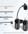 UHF Wireless Flute Microphone System with Receiver and Transmitter Crystal Clear Audio 160ft Range and Digital Screen shown with instruments