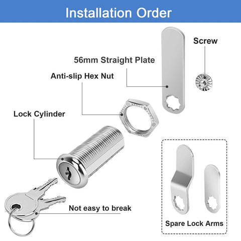 Keyed Alike Cabinet Cam Locks Set 1-1/2 Inch With Keys Durable Zinc Alloy Locks showing components including lock cylinder and keys