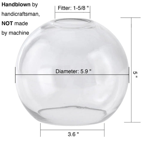 Handblown 3 Pack Clear Glass Globes For Light Fixtures Replacement 5.9 Inch Diameter 1-5/8 Inch Fitter E26 Compatible