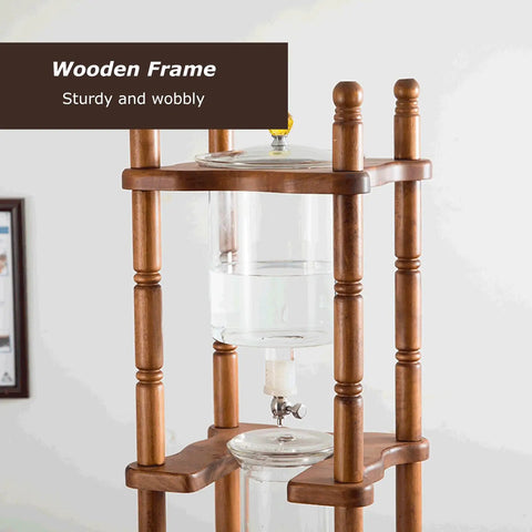 Portable 3000Ml Cold Brew Coffee Maker With Adjustable Stainless Steel Valve For Smooth Low Acid Iced Coffee featuring a wooden frame.