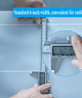 Hands measuring PVC Shower Pan Liner 30 Mil Thick In Grey with a caliper showing 6-inch width for easy cutting guidelines.
