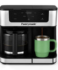 Dual Brew Coffee Maker With 12 Cup Glass Carafe And Single Serve Pods Programmable Touchscreen For Ground Coffee Or K Cup Auto Shut Off Black Great For Busy Mornings And Everyday Use with carafe and cup.