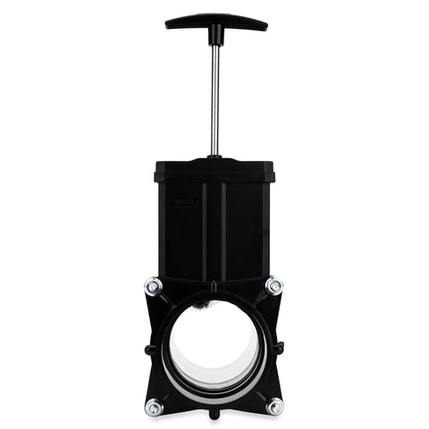Must-Have RV Gate Valve With Built-In Clear Adapter And Four Bayonet Prongs, fits 3 inch sewer fittings, front view