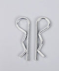 Close-up of R Shape Cotter Pins Set 150 Pieces Carbon Steel Small Metal Spring Pins on a plain background.