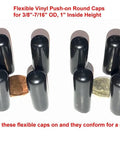 Round Black Vinyl End Caps Pack Of 10 For 3/8 To 7/16 Inch Tubing And Rod OD Flexible Rubber Thread Protector Safety Covers 1 Inch Inside Height Keeps Threads Clean And Edges Safe On Pipes Posts And Tubes on black caps