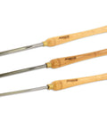 Kickass Three Piece HSS Bowl Gouge Set Featuring Solid Beech Handles For Flawless Bowl And Vessel Turnings Heavy Duty Woodturning Lathe Tools For The Modern Craftsman - three heavy duty gouges with solid beech handles.