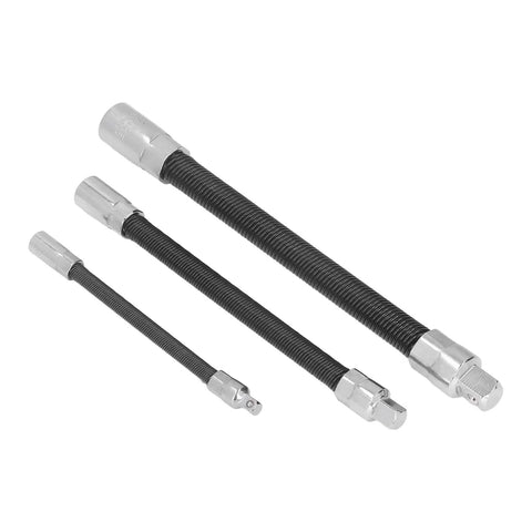 Top Notch Flexible Extension Bar With Magnetic Hold For Tight Spots Durable Spring Steel Auto Repair Kit In 1/4 3/8 And 1/2 Inch Sizes, three bars