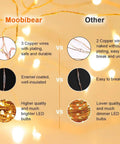 Comparison of 99 Ft 300 LED Copper String Lights With Remote showing durable three-plated copper wires versus competitor's two.