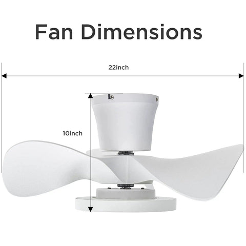 Quiet Ceiling Fan With LED Light 22 Inch Remote Control Big Airflow In A Compact Size Side View with Dimensions