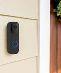 Installed video doorbell with Video Doorbell Backplate Replacement Kit with Easy Install Mount Accessory in Black on exterior wall.