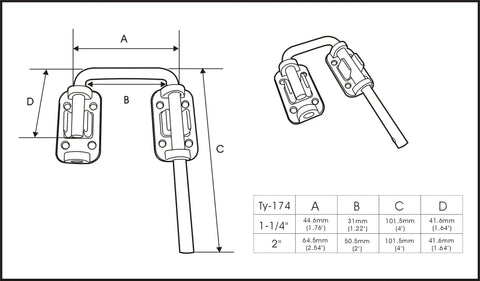 Diagram of Kid Safe Patio Door Loop Lock For Sliding And French Doors, Secondary Security Latch With Steel Bar, 1-1/4 inch size.