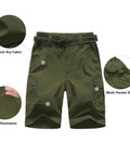 Kids Convertible Hiking Pants For Boys Quick Dry Zip Off Legs With Multi Pocket Design Gusseted Comfort Elastic Waistband Army Green Built For Action For Outdoor Climbing And Everyday Play, showing shorts conversion, pockets, and fabric details.
