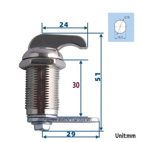 Keyless Cam Lock For Cabinets And Cupboards, Locking Hardware For Boxes, Lockers, Yachts, Cars, And Bathroom Windows, 30mm