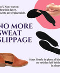 Ultra Thin Sweat And Odor Absorbing Shoe Inserts For Women Size 8-9 Midnight Black 4 Pairs Replaceable Barefoot Liners shown with flat shoes