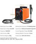 Portable 250A Arc Welder Inverter For Home Shop Dual Voltage 110V 220V Welding Machine With Full Kit dimensions and specs displayed