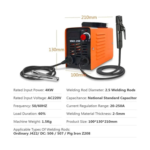 250A Arc Welder Inverter 110V 220V Dual Voltage Workhorse Welding Machine With Full Kit dimensions and specifications