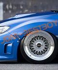 Blue car with Orange Quick Release Fasteners Kit For Cars With 6061 T6 Aluminum Construction And Powder Coated Finish