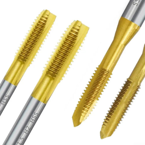 Top Quality M12 Metric Thread Tap 2 Pack HSS Coated Straight Flute For Steel Aluminum Brass Hand Threading Tool Kit For Repair Jobs And Professional Use, close-up
