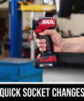 12V Brushless Cordless Impact Wrench 3 8 Inch Drive Compact High Torque Power Tool With Three Speed Gears And Killer Led Halo Lamp For Cranking Down Rusty Nuts Tool Only being held for quick socket changes.