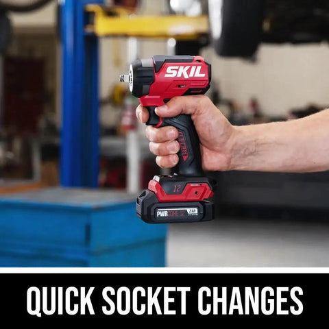 12V Brushless Cordless Impact Wrench 3 8 Inch Drive Compact High Torque Power Tool With Three Speed Gears And Killer Led Halo Lamp For Cranking Down Rusty Nuts Tool Only being held for quick socket changes.