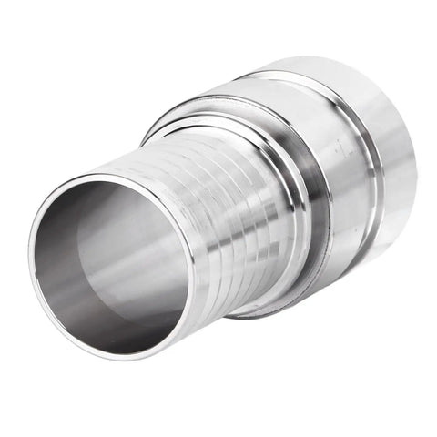 E Type 1.5 Inch Cam and Groove Quick Connect Hose Fitting 304 Stainless Steel Male Coupler for Hydraulic Systems and Water Lines Durable Metal Quick Connect Easy Hookup, angled view