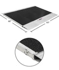 Heavy Duty Aluminum Shipping Container Forklift Ramp 60 By 63 Inch Deck with grip floor, ideal for loading heavy pallets.