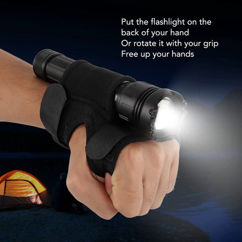 Wrist Flashlight Holster For Diving And Underwater Exploration with durable nylon on forearm holding a flashlight