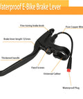 Waterproof Left And Right E Bike Brake Levers With 2 Pin Male Connector, 125mm length lever, thickened handle, waterproof plug.