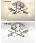 4 Light Semi Flush Mount Ceiling Light In Brushed Nickel No-Fuss Install Modern Close-To-Ceiling Fixture with bulbs on and off view